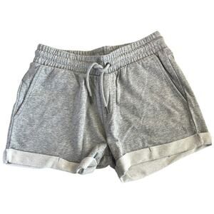 Icyzone gray cuffed french terry pull on drawstring shorts w/ pockets Large NWOT